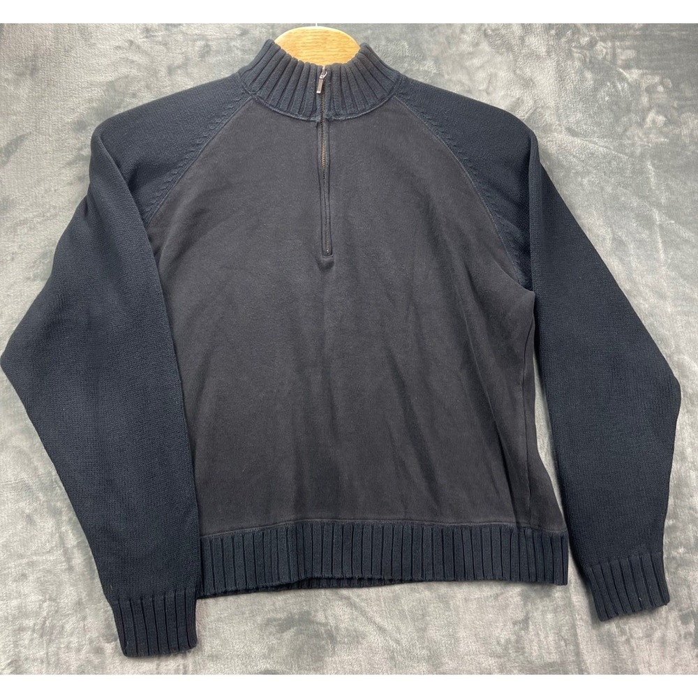 Bob Timberlake Mens XL Black Cotton Ribbed Knit‎ Quarter Zip Sweater